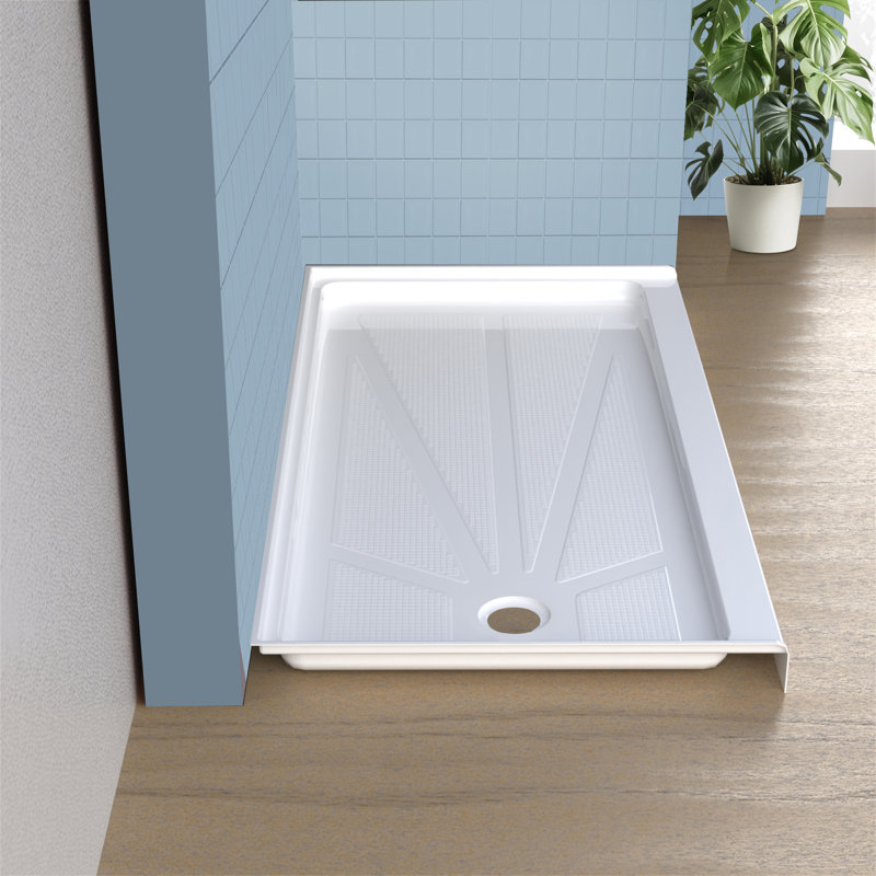  60" x 34" Single Threshold Alcove Shower Base with Left Drain, Integrated Flange and Low Profile Design, Left, White