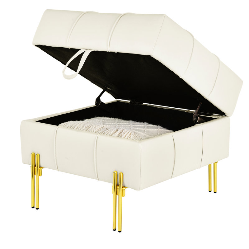 Scratch Leather Storage In Beige - 22 Inches With Golden Stainless Steel Legs For Entryway, Pet 21.4 In. Long Pet- Entryway Bench
