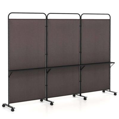 3-panel Room Divider With Storage Shelves 6ft Tall Folding Privacy Screen On Wheels by Ebern Designs
