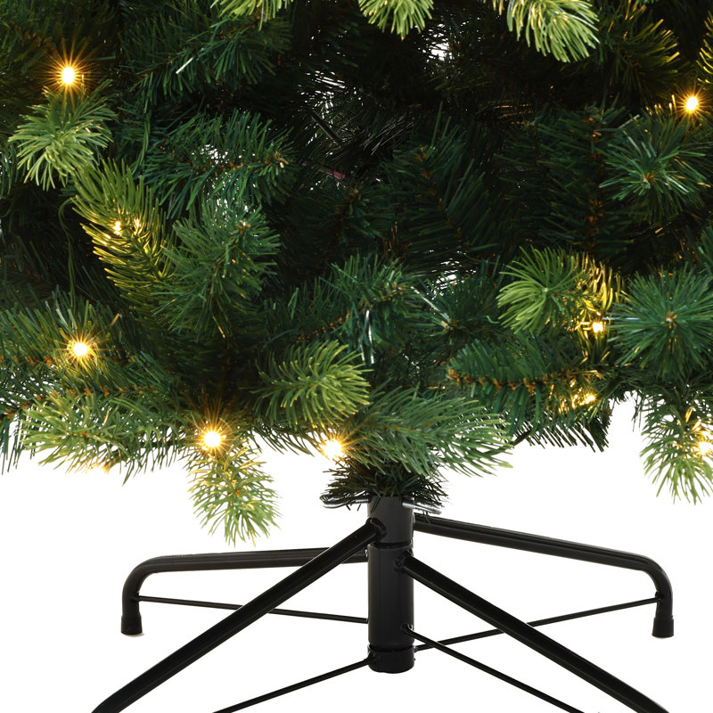 Sapin de Noël artificiel vert réaliste de 1,83 m (6 pi), pré-illuminé et très fourni, avec support en métal