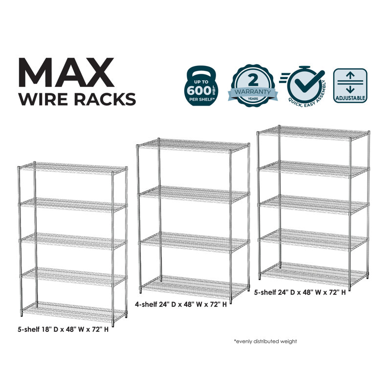 Everest Heavy-Duty 5-Tier Chrome Steel Utility Shelving Unit