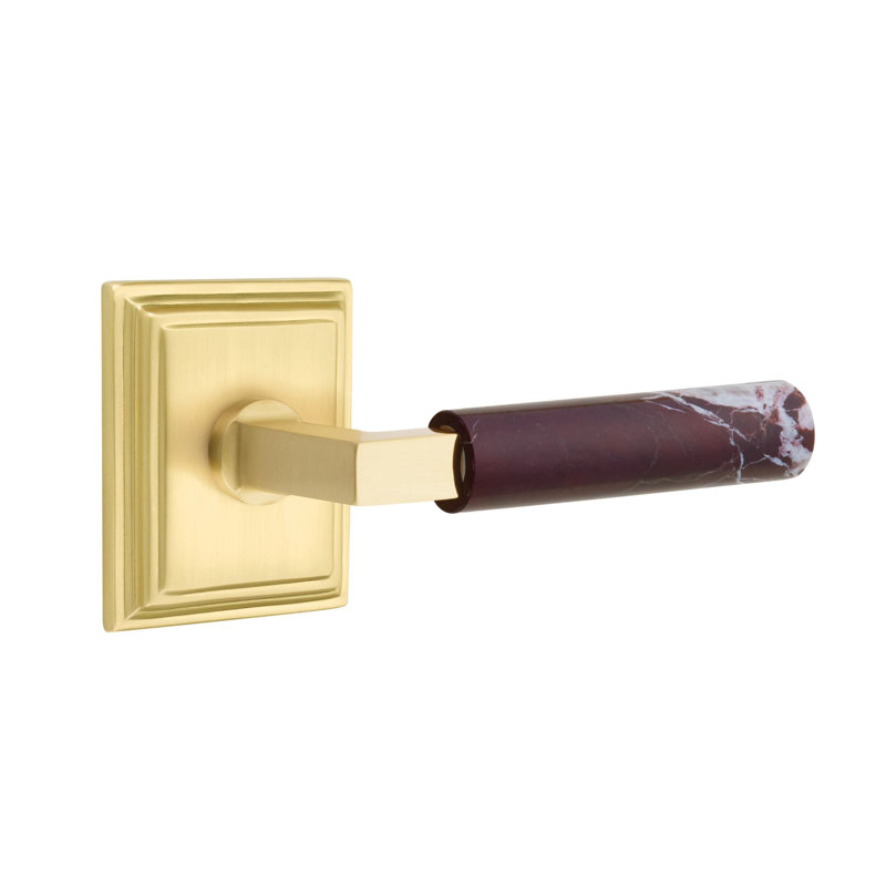 Ensemble de leviers d'intimité Emtek Select avec rosette Wilshire et tige carrée en L, levier en marbre Rosso Levanto, Oui