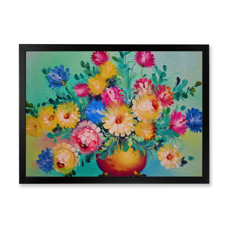 Nature morte avec un bouquet - Décoration murale traditionnelle sur toile, Cadre photo noir, H 8 po x l 12 po x P 1,5 po