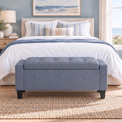 Classic Button Tufted Upholstered Storage Bench with Padded Arms and Concealed Compartment for Bedrooms Living Rooms and Entryways