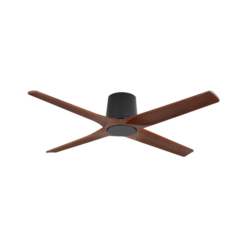 Ventilateur de plafond encastré standard à 4 pales en bois massif avec télécommande, Noir, 48, Noyer
