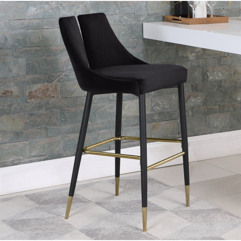 Cowans Upholstered Counter Stool with Metal Frame, Black Velvet