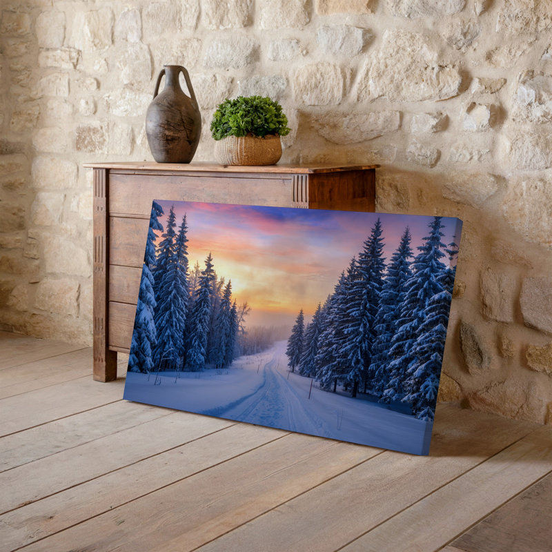 Reproduction d'art sur toile, "Un paysage d'hiver serein avec un chemin recouvert de neige", H 30 po x l 40 po