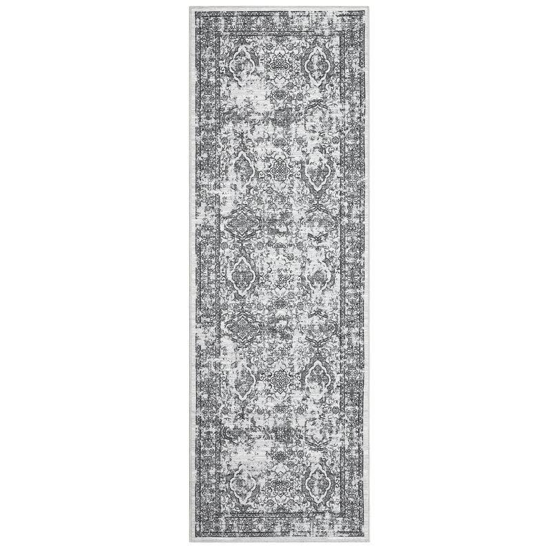 Non Slip Vintage Floral Floor Cover Non-Slip Thin Soft Retro Carpet Foldable Low-Pile Distressed Throw Rug for Dining Room Living Room Home Nursery