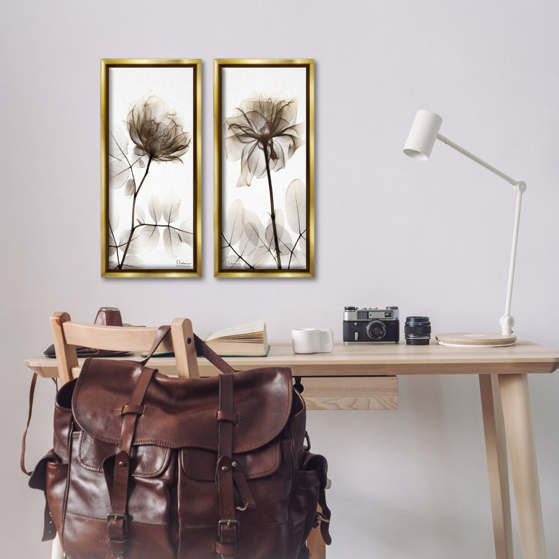 «Natural Modern Blooms», ensemble de 2 toiles flottantes encadrées par Albert Koetsier, Cadre flottant métallique doré