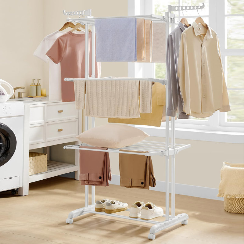 Large Clothes Airer, Foldable Clothes Drying Rack Laundry 4-Tier, Cloud White