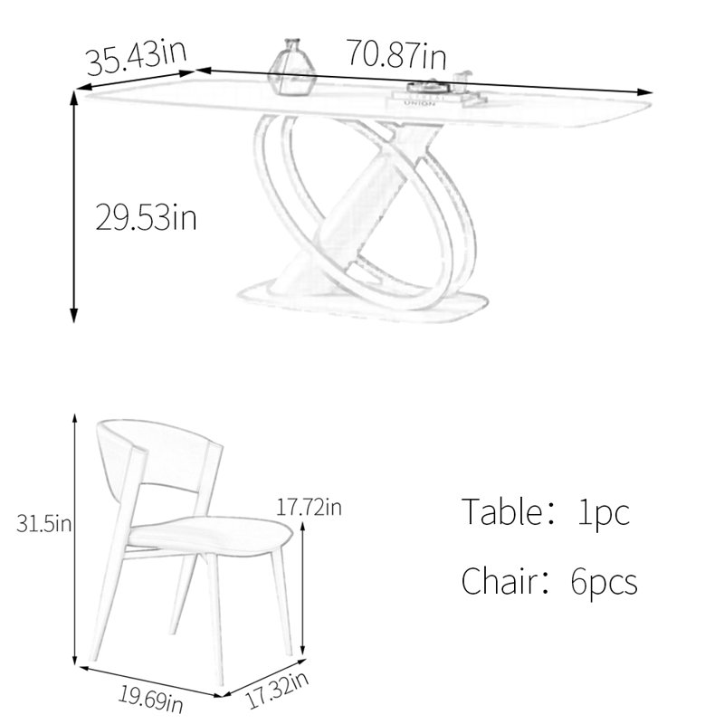 Ensemble de table de salle à manger en acier au carbone fritté blanc, H 29,53 po x L 70,87 po x l 35,43 po