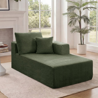 68" Upholstered Flannel Chaise Lounge, Modular One-Arm Sectional Component with 2 Pillows, Cloud-Style "Boneless" Indoor Chaise in a Box for Living Room