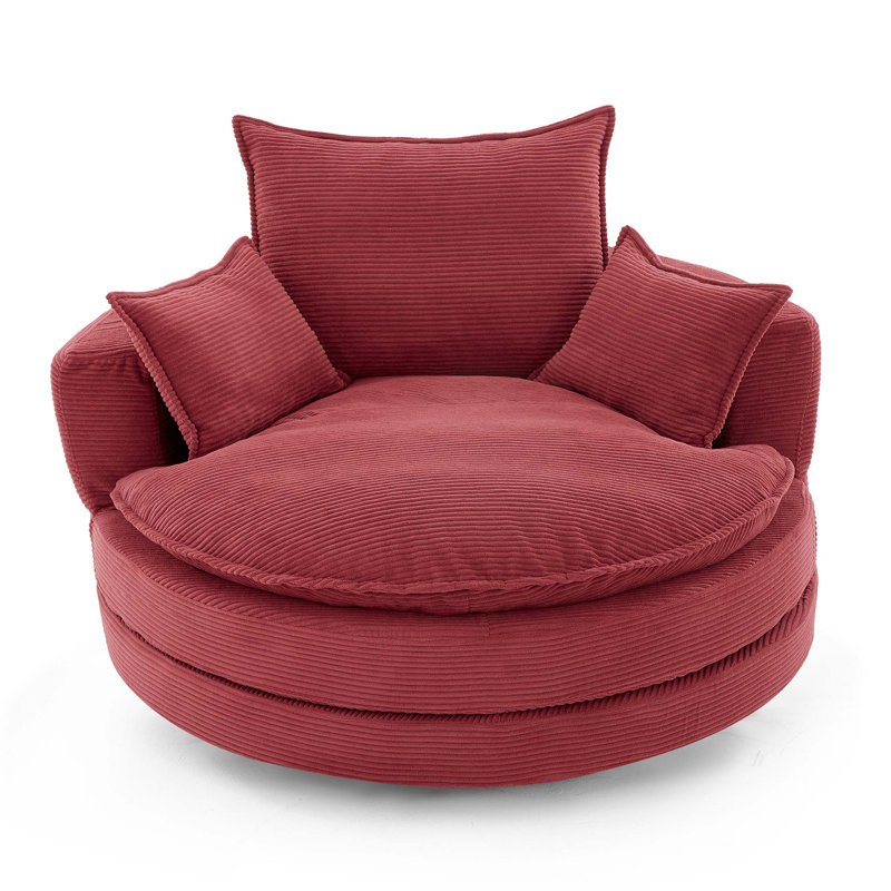 360° Swivel Sofa Chair Accent Barrel Chair 57.5" Swivel Round Chair with Dual-layer Cushion Design and 3 Removable Pillows