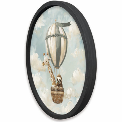 «Baby Animal Balloon Ride 20 x 20», reproduction encadrée noire
