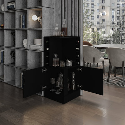 Armoire de bar en coin de 42 po de hauteur - 8 bouteilles de vin, double porte pour le salon et la salle à manger