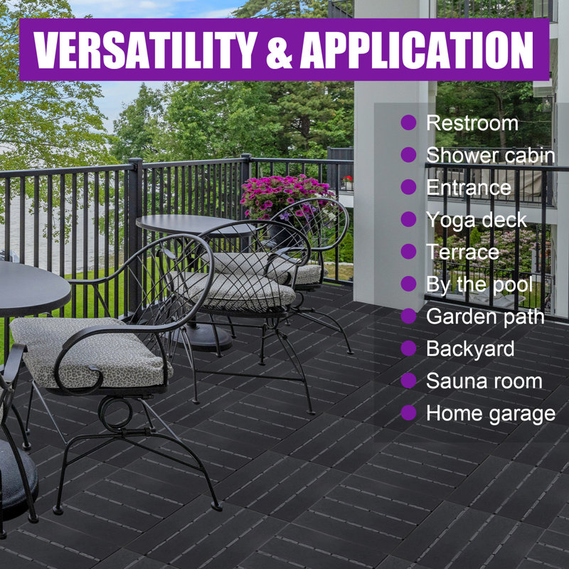 519.7'' L x 519.7'' W Plastic Tile, Black