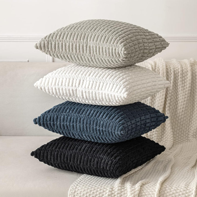Striped Square Pillow Cover, Light Grey