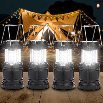 4Pcs Portable LED Camping Lamp With Dimmer & Adjustable Light - Foldable Retro Flashlight Suitable For Outdoor, Emergency, Office, Hiking, IP44 /, Battery-Saving Lighting For Desk, Survival Gear