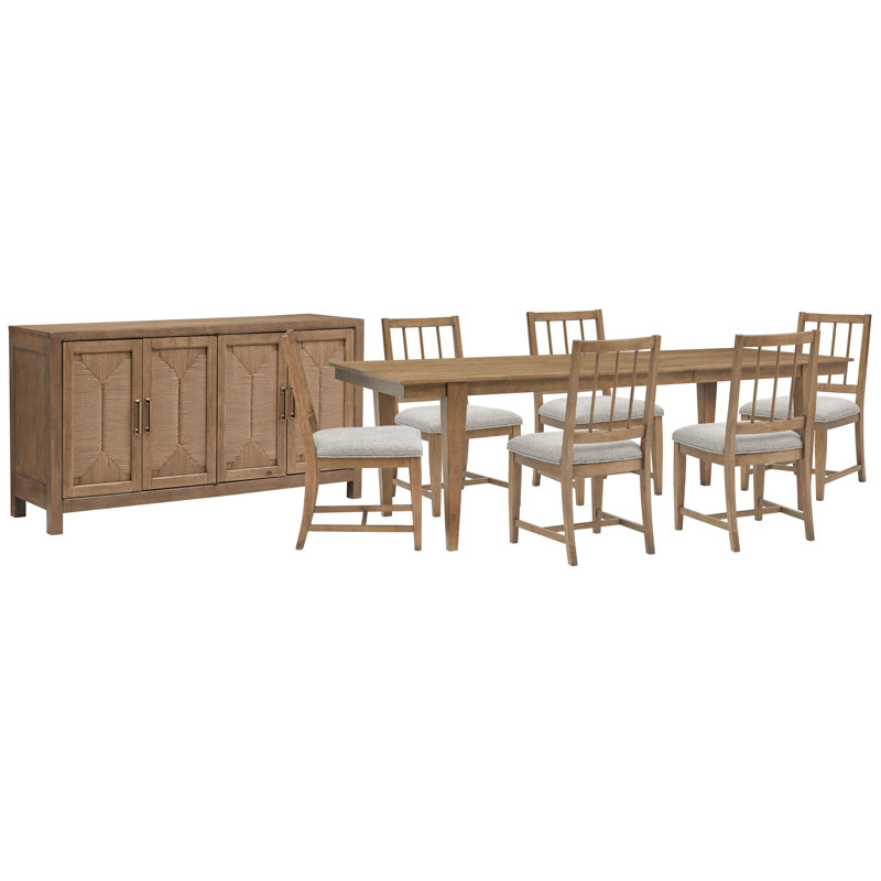 Extendable Rectangular Dining Table With 4 Grey Side Chairs, 8 Pcs: Table, 6 Chairs, Buffet, Gray