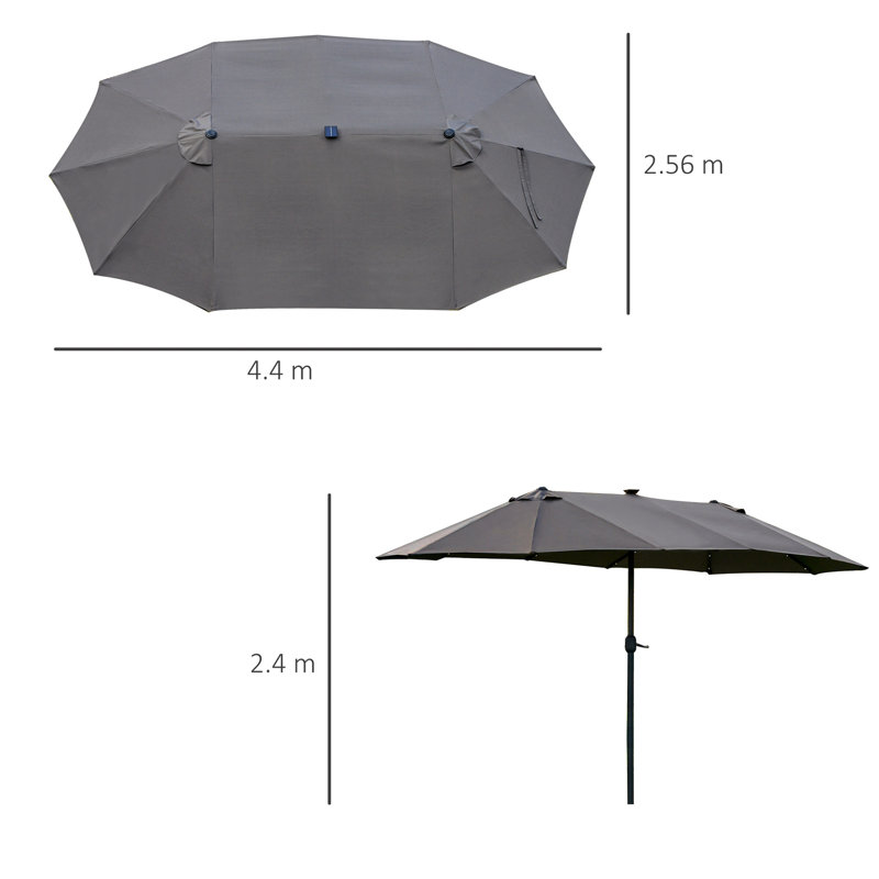 Briyonna 440cm X 256cm Rectangular Lighted Market Parasol, Grey