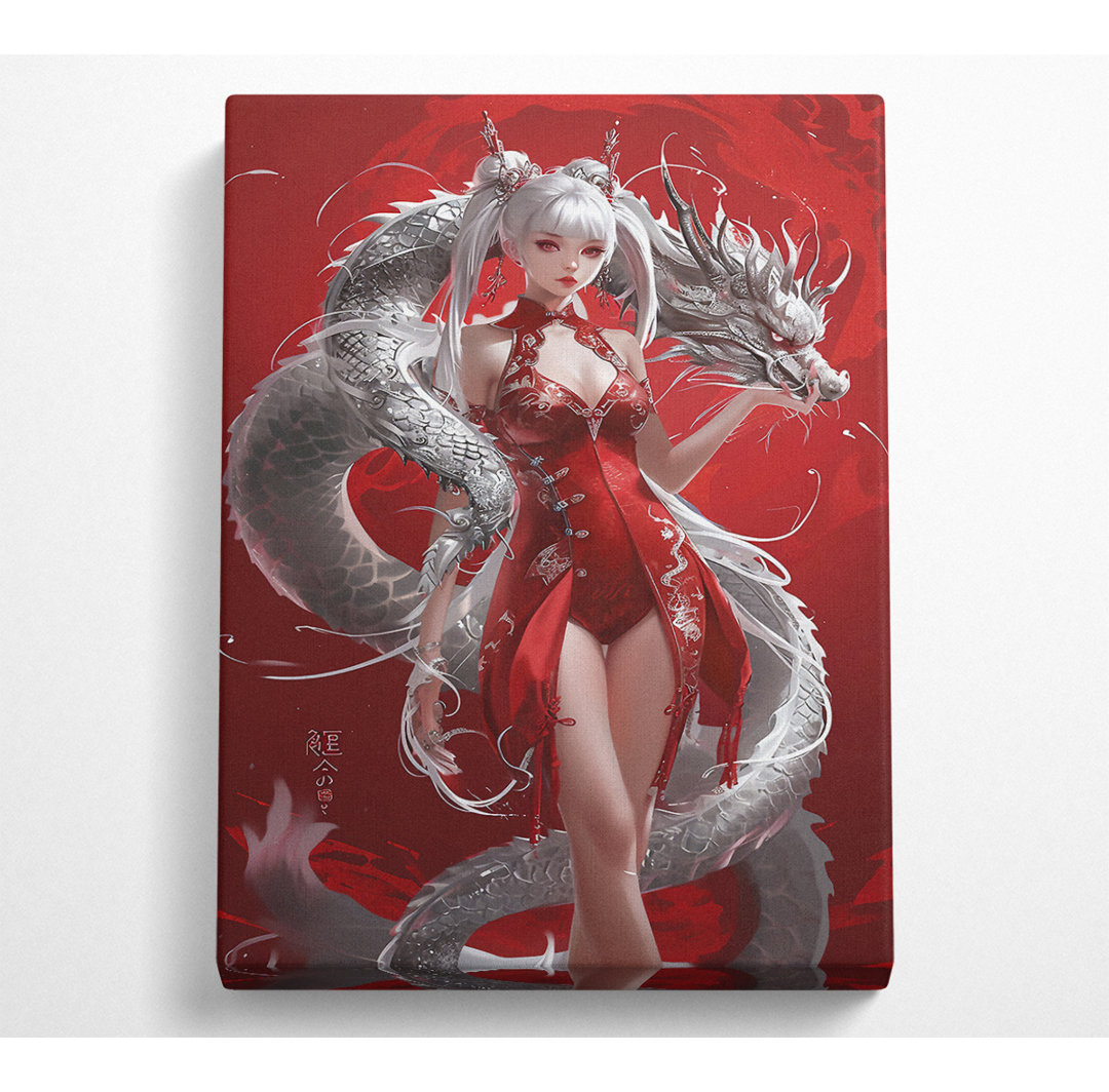 Anime Girl With Dragon - Leinwanddrucke auf Leinwand