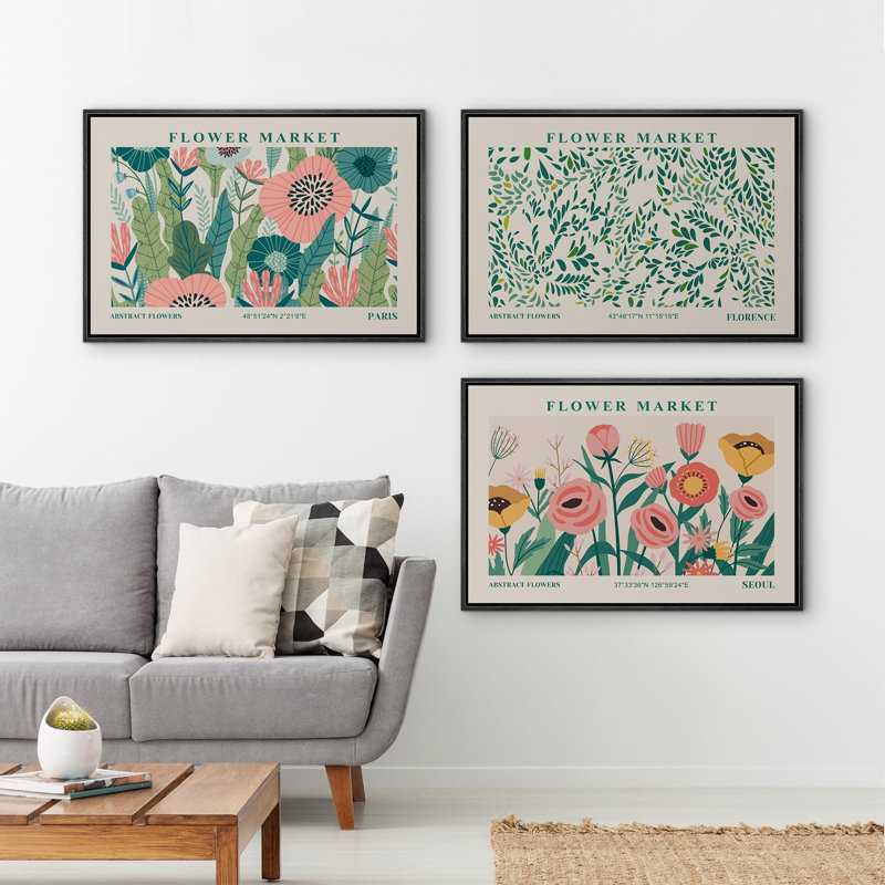 Classical Artwork Vibrant Wildflower, Cadre noir, H 16 po x l 24 po