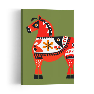 Vibrant Folk Horse Abstract Contemporary Horse Animal Wall Art Print 1 Piece Wrapped Canvas Wall Art