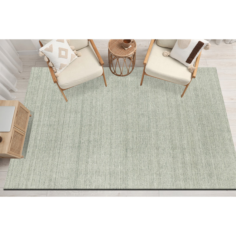 Tapis en coton tissé à la main en vert clair, Rectangle 8 pi x 11 pi