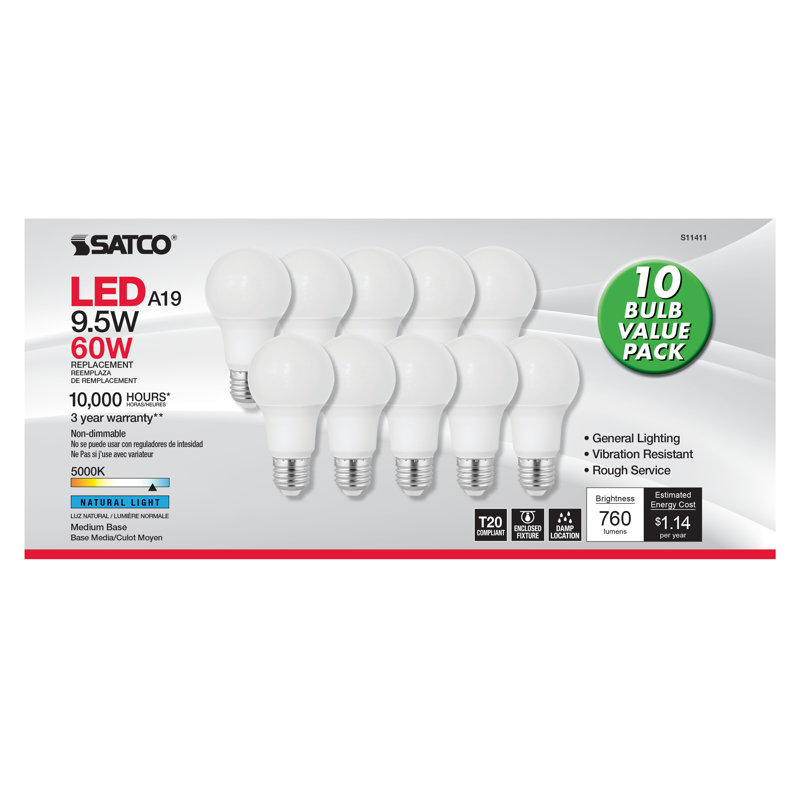 9.5 Watt White LED Bulb, 5000K