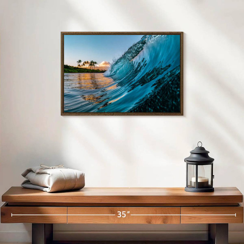 Vague du matin, 19 po x 13 po, Cadre flottant noyer