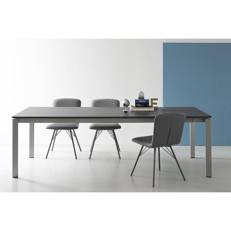 Eminence Extendable Solid Wood Dining Table, Matte Optic White, 35.5" W x 51.25" L, Beton Gray Melamine