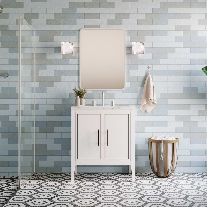 Atia Bathroom Vanity with Top, Blanc / argenté, 24"