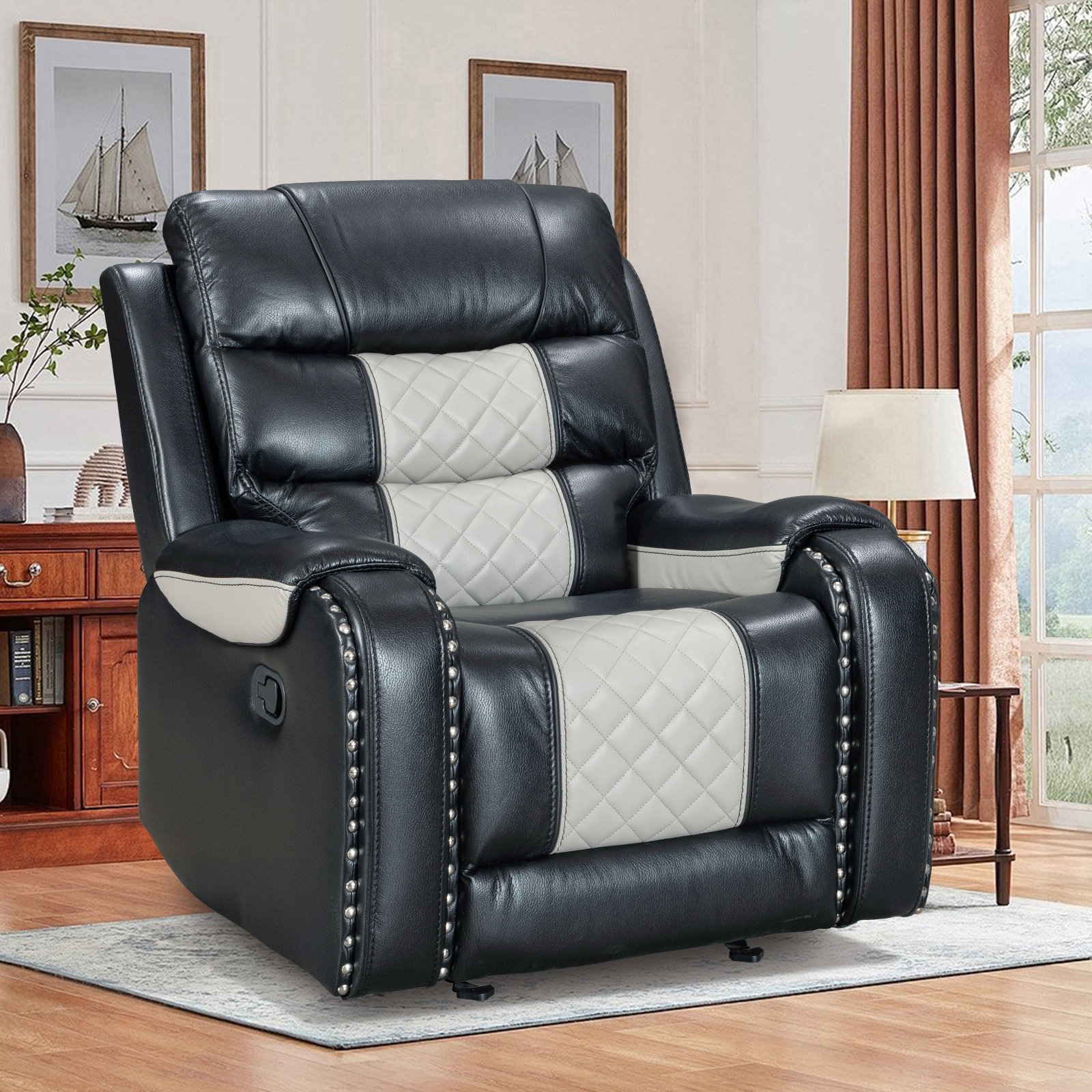 Black leather rocker recliner chair hotsell
