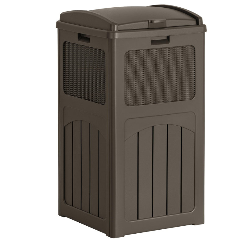 Poubelle extérieure en résine 30 gallons avec couvercle, poubelle de patio imperméable et cachée pour cour, terrasse et jardin