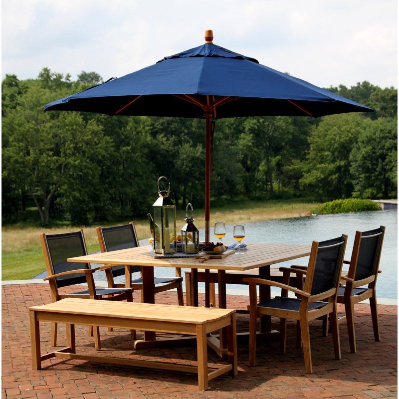 Bayhead Outdoor 7 - Piece Teak Dining Set, Canvas Navy Sunbrella® Canvas