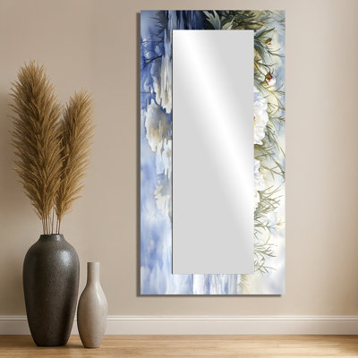 Pivoines blanches par l'étang I Frozen - miroir floral pour décoration murale - imprimé sur métal