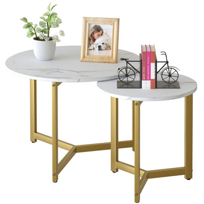 Coffee Table White Round Coffee Table For Living Room, Faux Marbletable Set Of 2 Modern Center Table,Wooden End Table Stacking Sofa Side Tables With S -  Mercer41, 5B77454E03A4410298165223EB58BA94