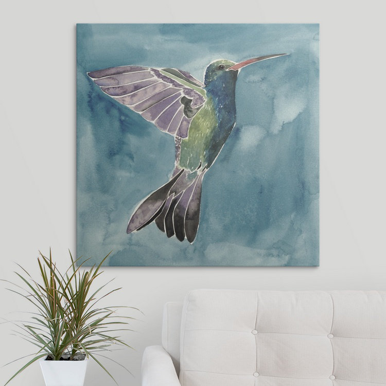 « i », reproduction d’art dépilée Watercolor Hummingbird, H 35 po x l 35 po x P 1,5 po, Toile