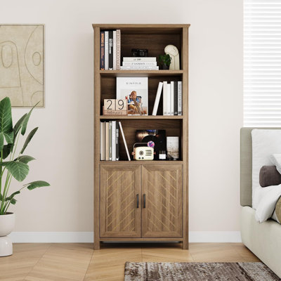 5-Tier Farmhouse Bookcase, 70.87'' Tall Bookshelves and Bookcases with Doors, Adjustable Shelves, Storage Bookshelf for Living Room, Bedroom, Kitchen, Dining Room