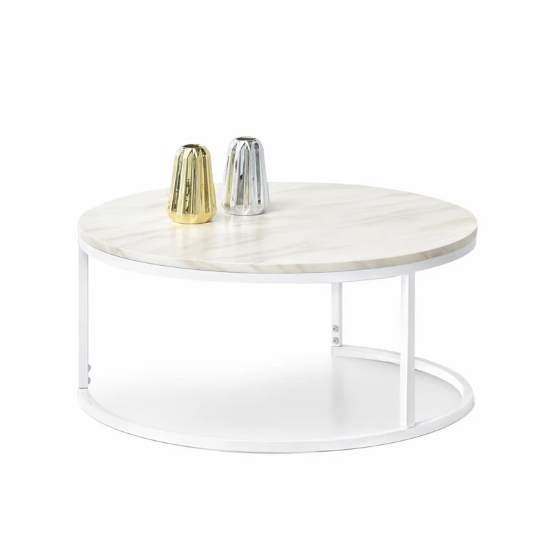 Centeno Frame Coffee Table, 36cm H x 80cm W x 80cm D, Beige Marble, White