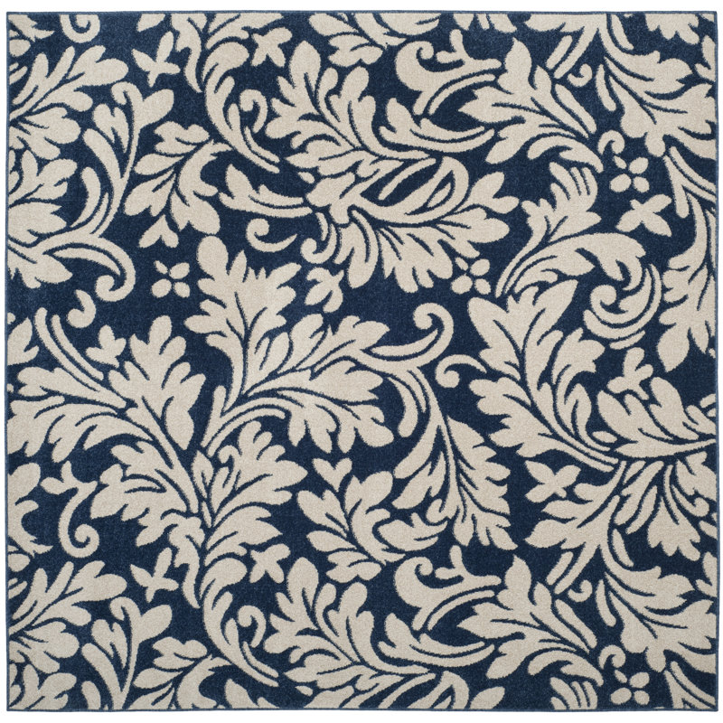 Ammundsen Floral Navy/Ivory Area Rug, Square 7'