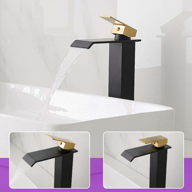 Vessel Sink Faucet Single-handle Bathroom Faucet with Drain Assembly, Matte Black/Gold