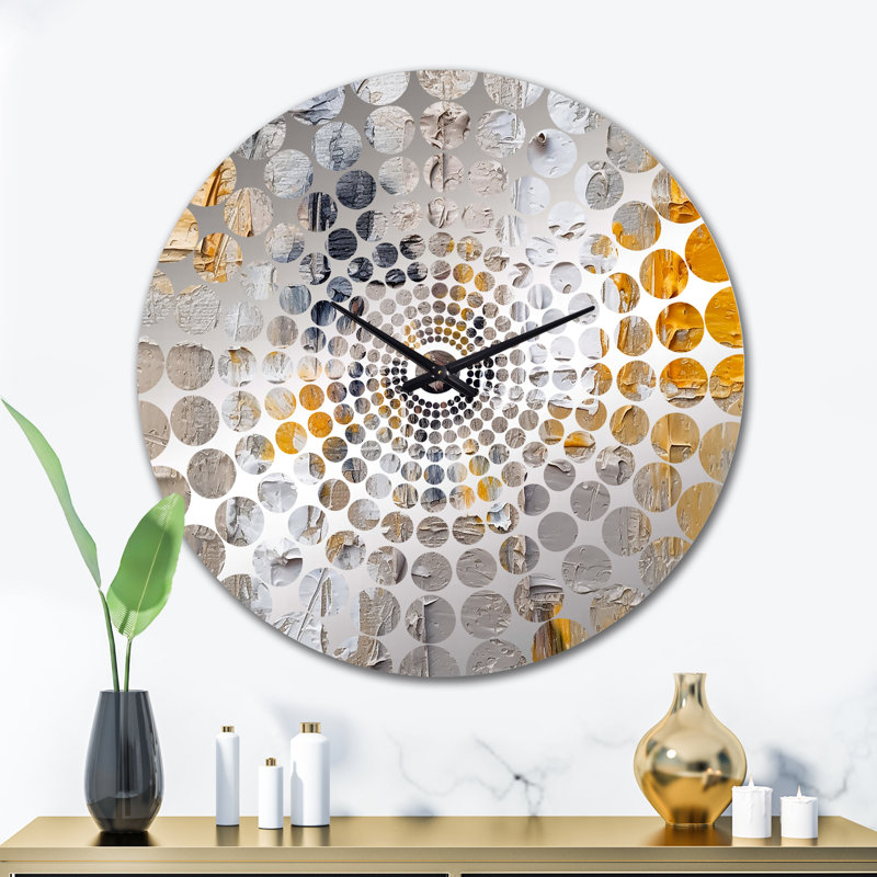 Horloge murale cubique beige et or kaléidoscope I, Très grand