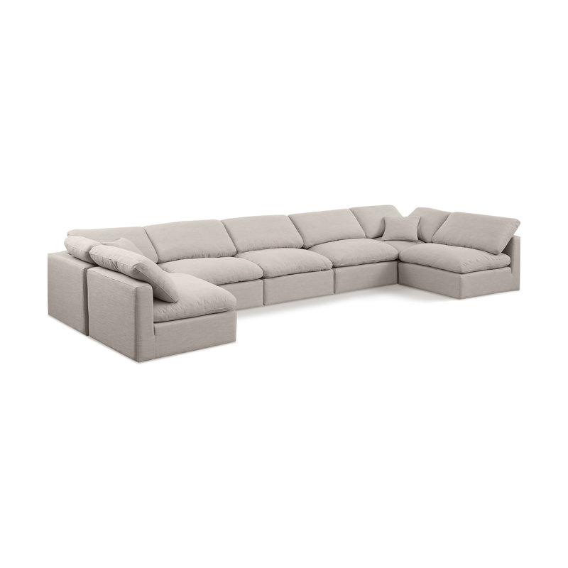 Grand canapé modulaire rembourré 7 pièces Itala, Tissu beige texturé en lin