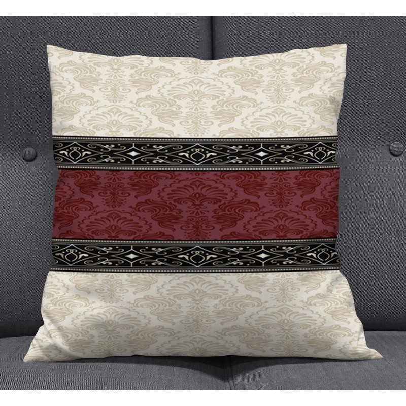 Throw Pillow With Insert, Red/Beige Damask 1, 16"H x 16"W