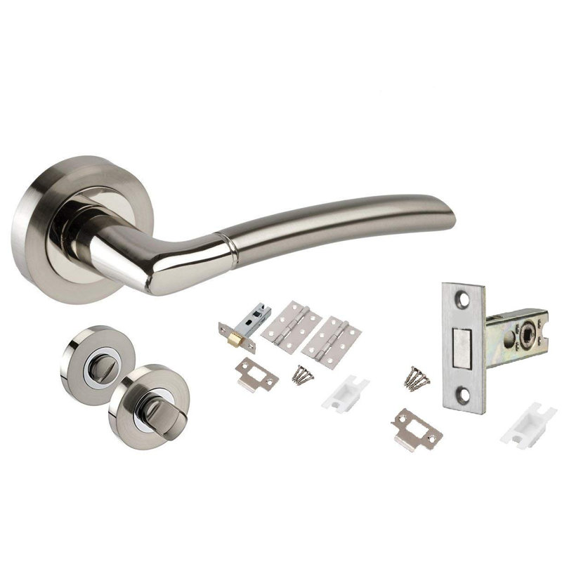 Golden Grace Indiana Style Modern Bathroom Door Handles on Round Rose in Dual Finish with 64mm Dead Bolt