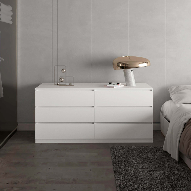 Commode rectangulaire blanche à 6 tiroirs