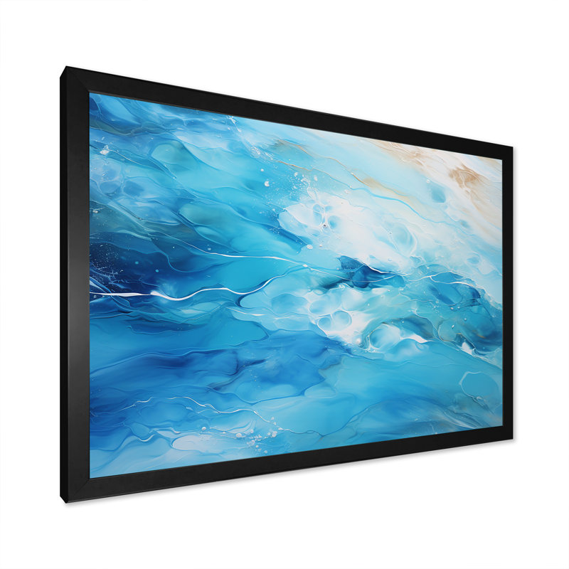 Décoration murale azur bleu lagon - plage et océan, Cadre simple noir, H 34 po x l 44 po x P 1,5 po