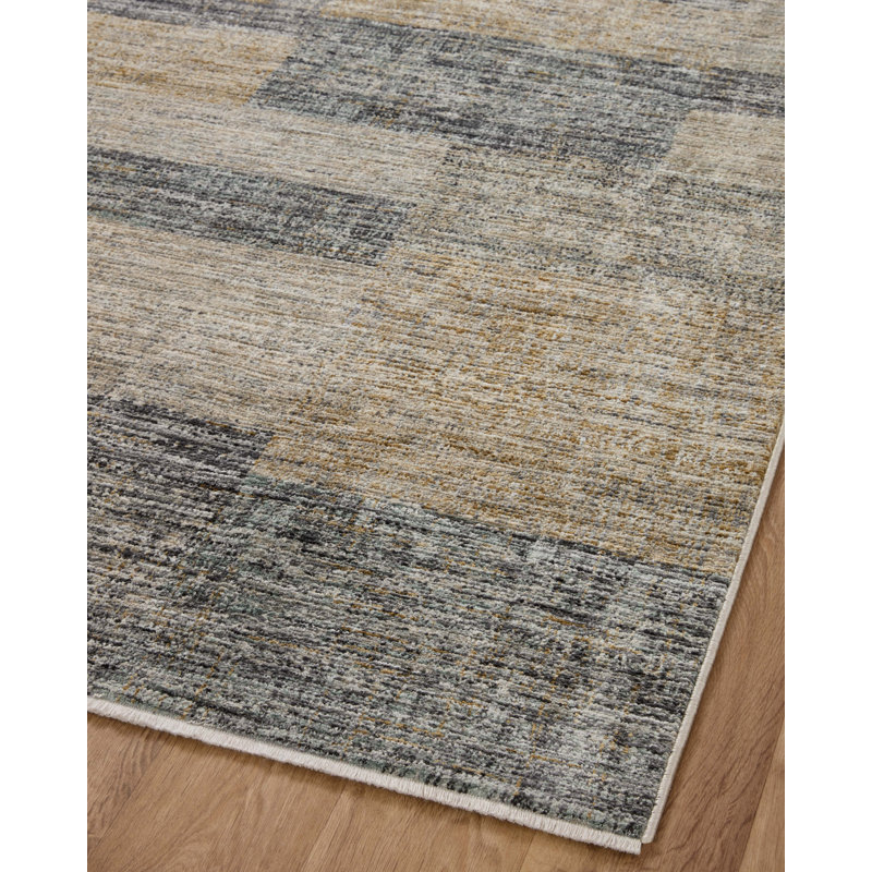 Abstract Machine Woven Polyester Area Rug in Gray/Gold, Square 1'6"