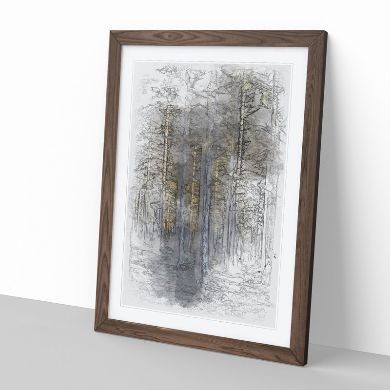 Sunlight Forest Vol.3 Sketch - Picture Frame Graphic Art, 65cm H x 48cm W x 2cm D, Walnut